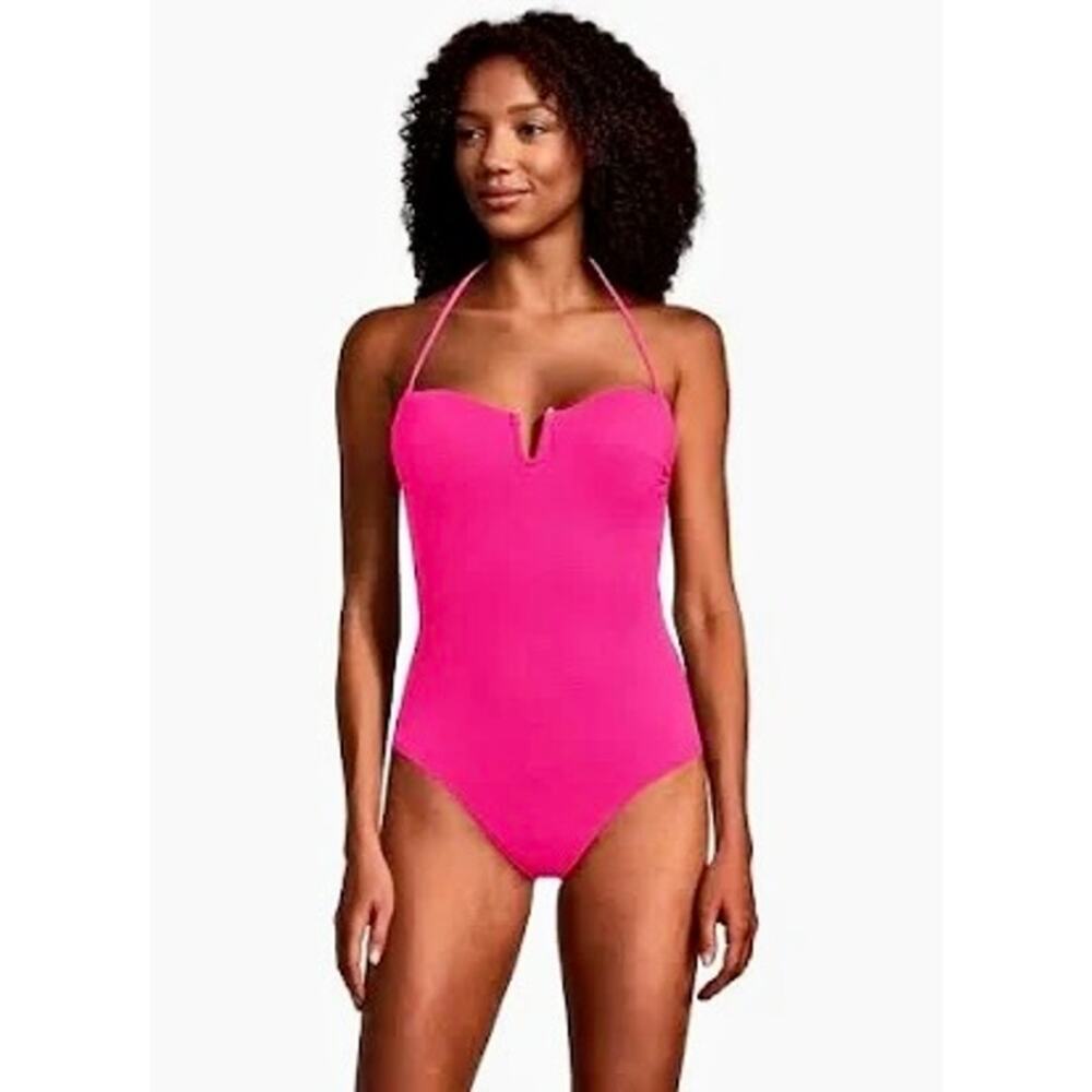 Tommy Bahama Island Cays Hot Pink Ruched Halter 1-Piece Swimsuit Pinup Retro 16